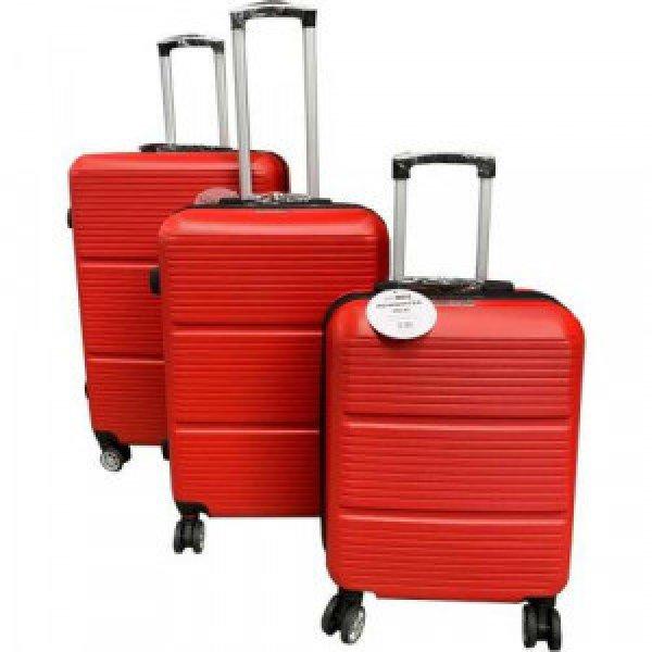 Roylaty Line 3 részes keményfalú bőrönd szett, piros  (dupla kerekes)