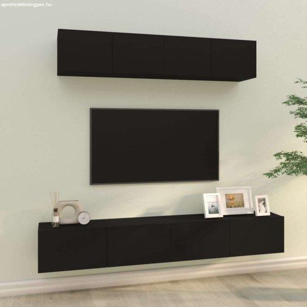 vidaXL 4 részes fekete szerelt fa TV-szekrényszett