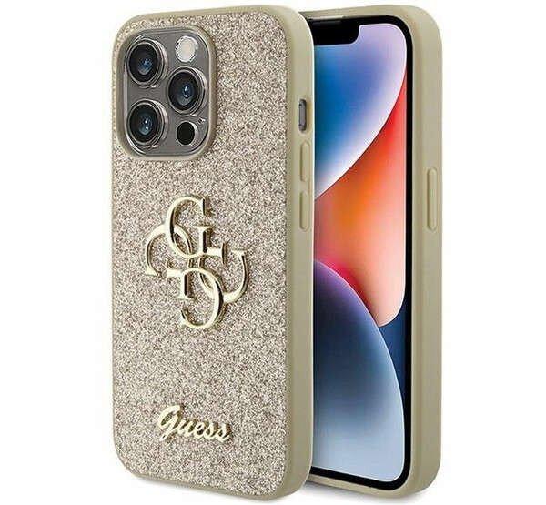 Guess Glitter Script Big 4G iPhone 15 Pro hátlap tok, arany