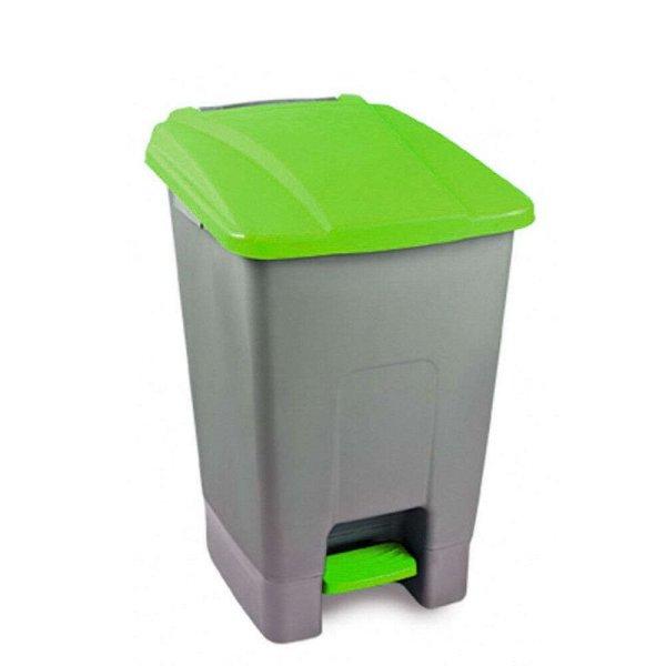 Szelektív hulladékgyűjtő konténer, műanyag, pedálos, fém színű/zöld,
70L