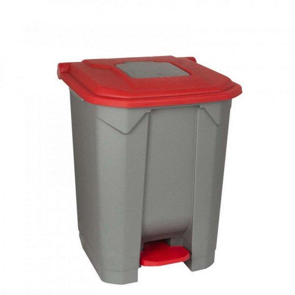 Szelektív hulladékgyűjtő konténer, műanyag, pedálos, fém színű, piros,
50L