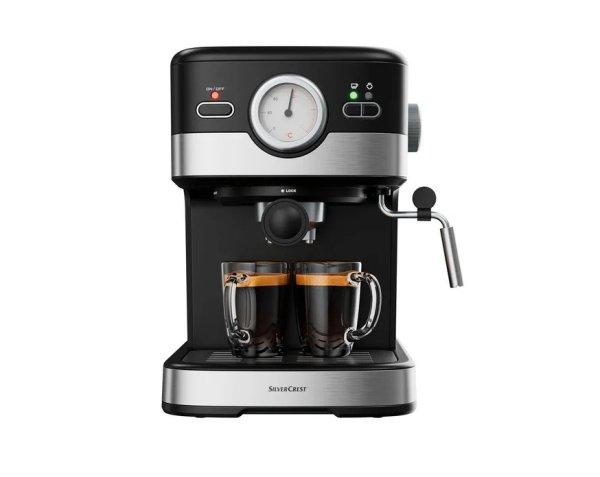 SilverCrest SEM 1100 C5 eszpresszó / cappuccino kávéfőző, 1100W 5 bar 1 / 2
csészés presszókávéfőző, fekete-ezüst színben