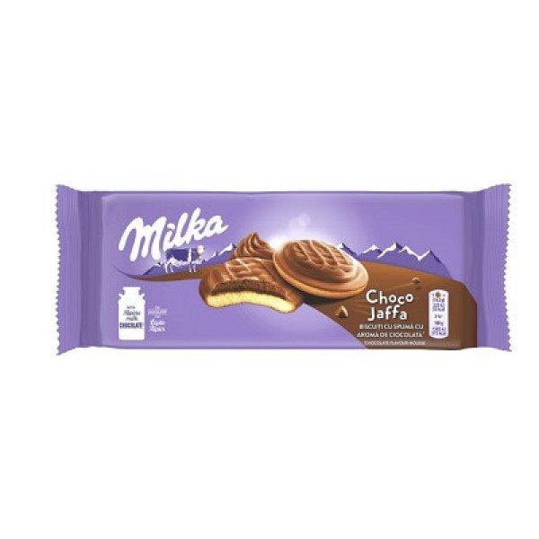 Milka Chocojaffa csokoládé ízű habosított töltelékkel ,tetején alpesi
tejcsokoládéval bevont piskótatallér 128G