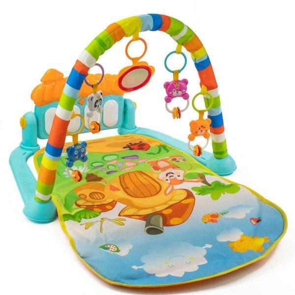 Piano Fitness baba játszószőnyeg - állatos csörgőkkel, hang-, és
fényhatásokkal, altatózenével - kék (BBJ)
