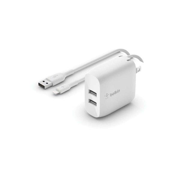 Belkin Boost Charge Dual USB-A Hálózati töltő + USB-A apa - Lightning apa
töltőkábel - Fehér (24W) (WCD001VF1MWH)