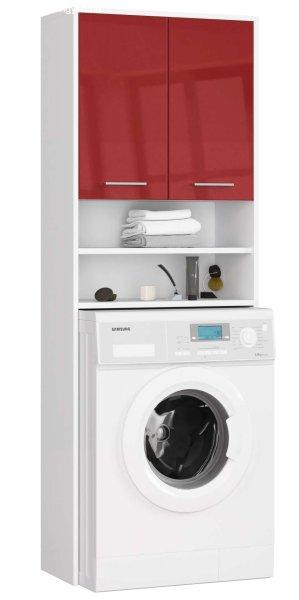 Fürdőszobai polc a mosógép fölött fehér / piros fényű