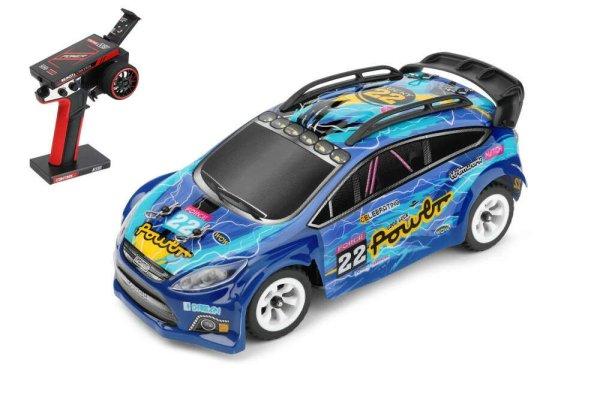 XKS® Távirányítós Rally autó, 2,4 GHz-es rádióvezérlésű, 1:28 arány,
4WD, 30km+/h, LED világítással, 14 év feletti gyermekek számára,
Kék/Fehér/Piros
