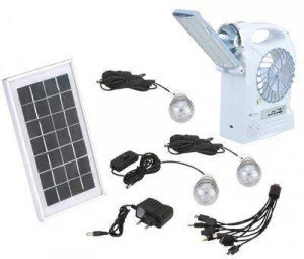 SOLAR rádió, ventilátorral, lámpa funkciókkal, USB kimenettel
