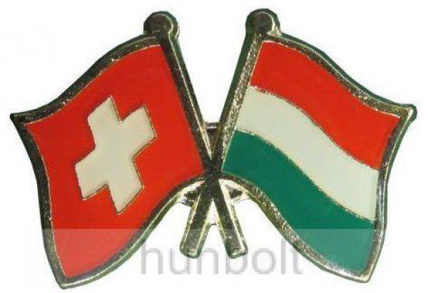 Kitűző, páros zászló Svájc-Magyar jelvény 26x15 mm