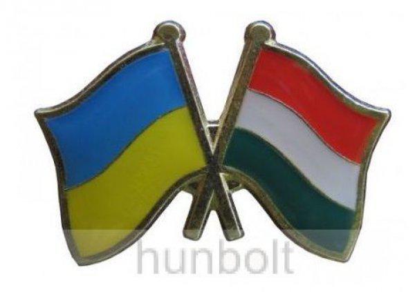 Kitűző, páros zászló Ukrán-Magyar jelvény 26x15 mm