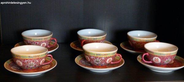 Jingdezhen Famille Rose dombor mintás porcelán kávéskészlet!