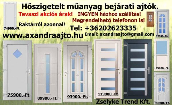 Többféle hőszigetelt bejárati ajtó új INGYEN szállítva
