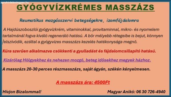 Gyógyvízkrémes Masszázs Háznál