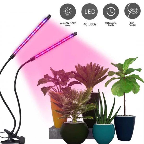 Növény nevelő LED lámpa 2 fejű hajlítható csíptethet