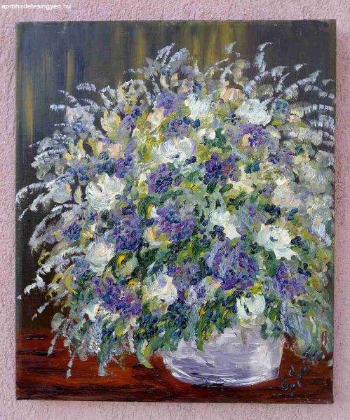 Modern kortárs festmény. Tavaszi virágok. Gustav Seitz Német
