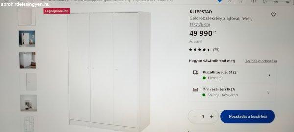 IKEA 3 ajtós gardróbszekrény ÚJ
