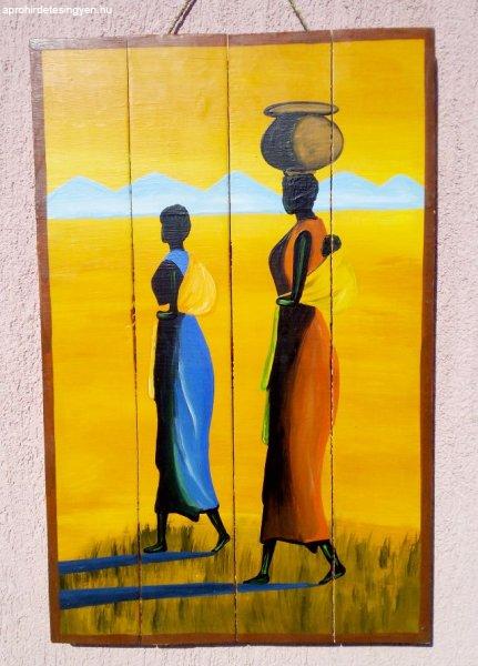 Afrikai batyus nők. Deszka lapokra festett kép. Kortárs m