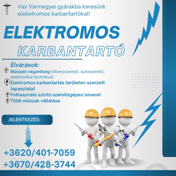 Elektromos Karbantartó álláslehetőség Vas vármegyében