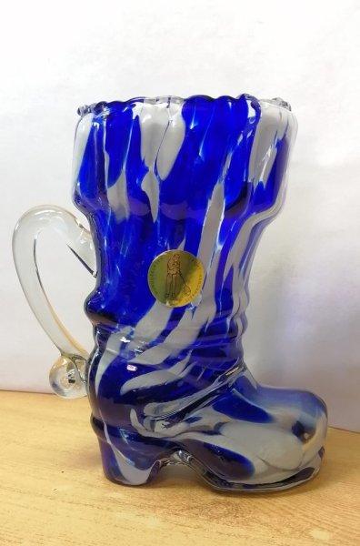 Glashütte Mundgeblasen csizma forma fúvott váza kék-feh?