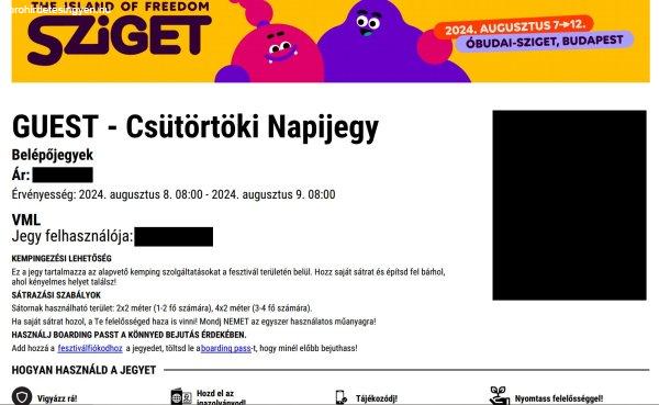 Sziget csütörtöki napijegy 1 fős