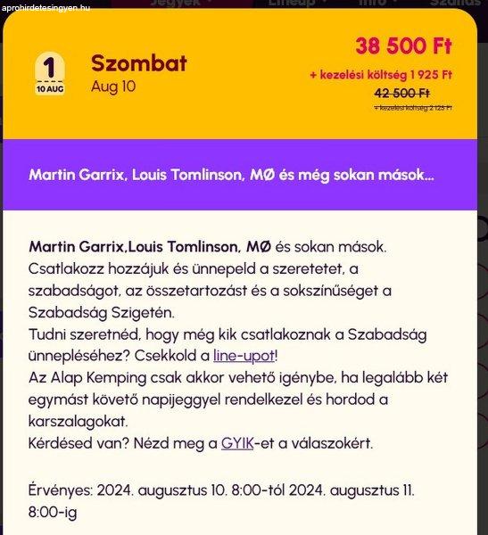 Sziget páros jegy Szombat Aug. 10.