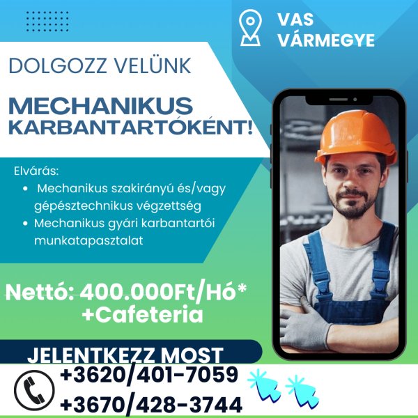 Mechanikus karbantartó Vas vármegye!