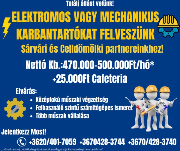 Elektromos és Mechanikus karbantartó Vas vármegye!