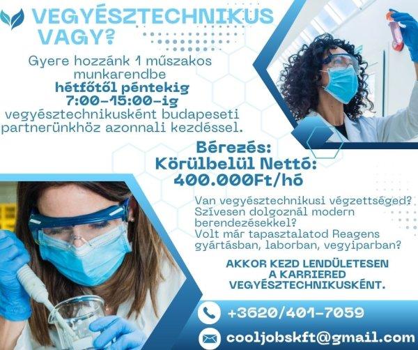 Vegyésztechnikusokat keresünk Budapest IV.kerületébe!