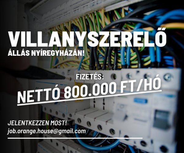 Villanyszerelő álláslehetőség (Nyíregyháza)