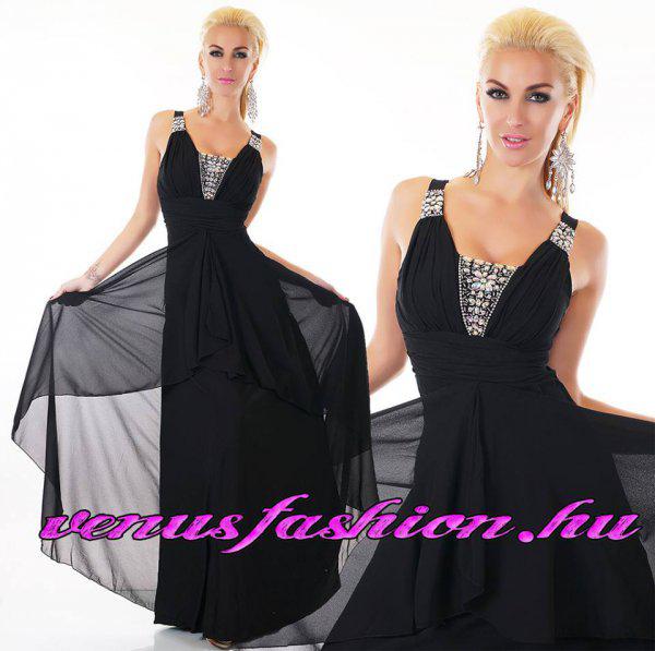 Gyönyörű fekete alkalmi estélyi glamour hosszú női ruha