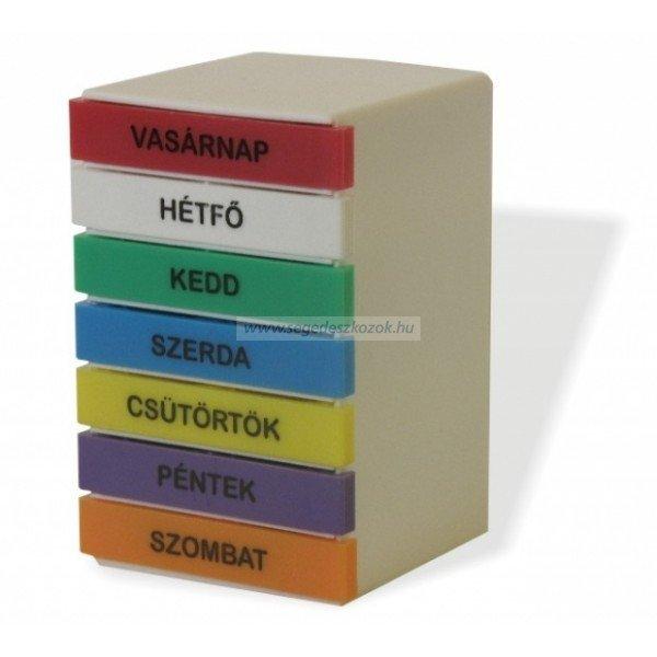 Gyógyszeradagoló torony, heti, színes, téglatest