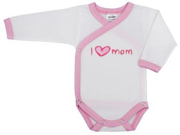 Vicces, feliratos hosszú ujjú body - I love mom - 56 cm és 62 cm-es