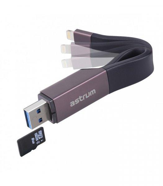 Astrum AA230 2in1 8pin lightning - USB 3.0 OTG adatkábel beépített MicroSD
kártyaolvasóval, MFI engedéllyel