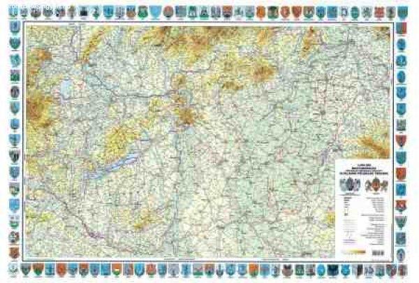 Magyarország általános földrajza falitérkép (címer szegélyes) - HM 