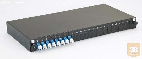 Optikai patch panel 1U SM LC duplex 24 port, 8 LC duplex toldóval töltve
(200-472) EXCEL