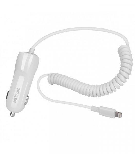 Astrum CC390 iPhone/iPad lightning 8 pin MFI engedélyes autós töltő spirál
kábellel 2,4A fehér 12W
