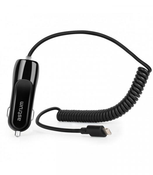 Astrum CC390 iPhone/iPad lightning 8 pin MFI engedélyes autós töltő spirál
kábellel 2,4A fekete 12W