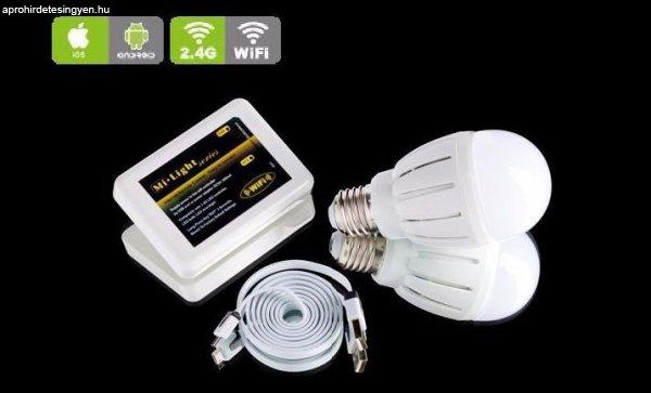 E27 6W RGBW LED gömbizzó, okostelefonnal használható WiFi vezérlővel.