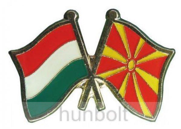 Kitűző, páros zászló Magyar- Észak-Macedón jelvény 26x15 mm