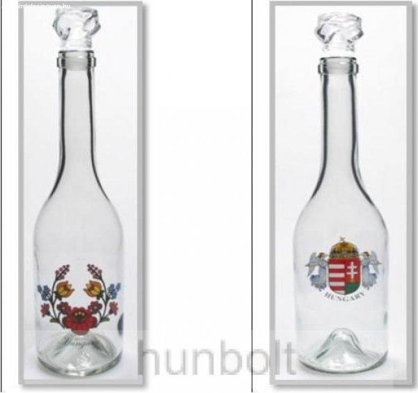 Kalocsai virágmintás és angyalos címeres üvegdugós üveg 0,5l