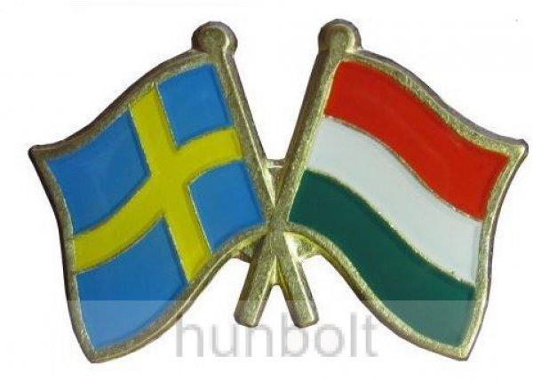 Kitűző, páros zászló Svéd -Magyar jelvény 26x15 mm