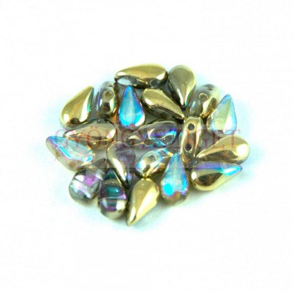 DropDuo - cseh préselt kétlyukú gyöngy - Crystal Golden Rainbow - 3x6mm