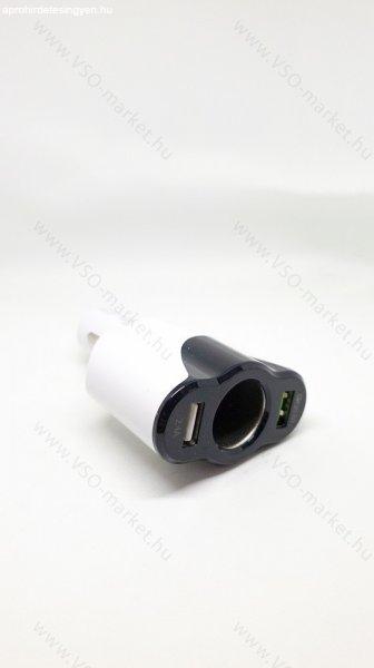 USB okostelefon töltő, autós USB töltő, szívrgyújtó csatlakozó Fehér