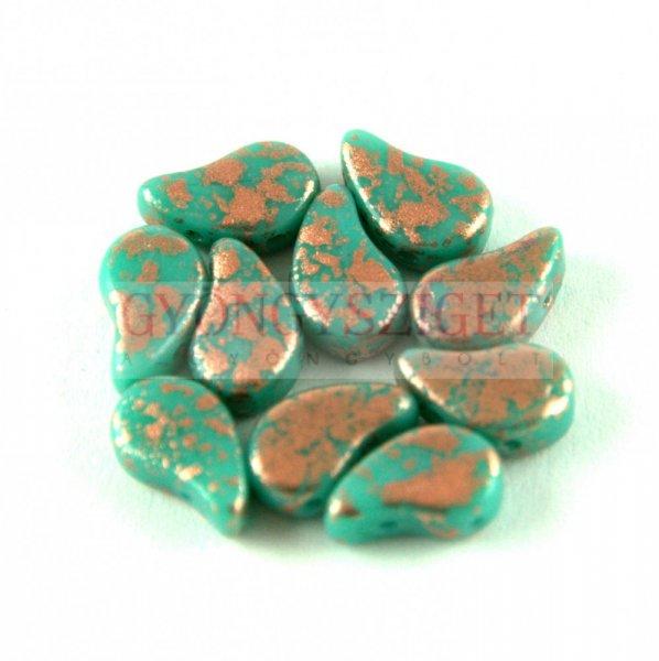 Paisley Duo - cseh préselt kétlyukú gyöngy - Turquoise Green Copper Patina -
7.5 x 7.5 mm
