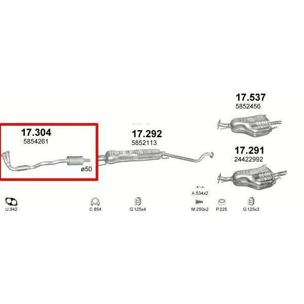 Kipufogódob, közép, Opel Astra G, Zafira A, 1.4-1.8, 1998-2000.09