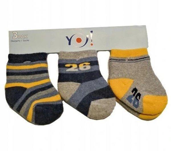 Yo! Baby Frottír zokni 3 db-os 0-3 hó - kék/szürke