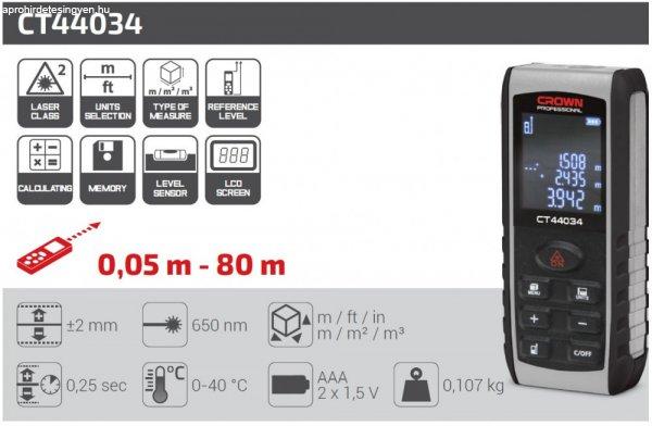 Crown Lézeres távolságmérő 80m dőlésérzékelővel CT44034