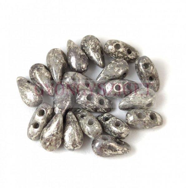 DropDuo - cseh préselt kétlyukú gyöngy - Chalk White Antique Chrome - 3x6mm