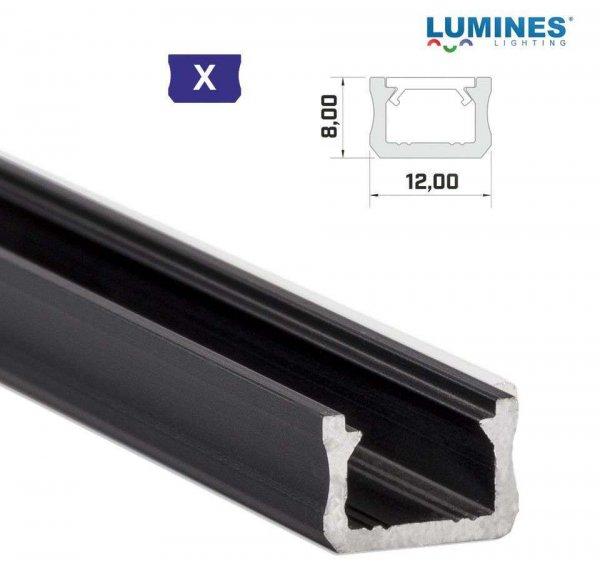 LED Alumínium Profil Keskeny [X] Fekete 2,02 méter