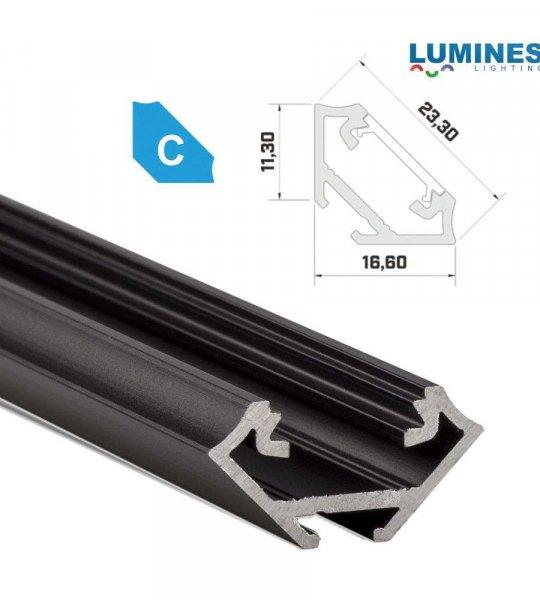 LED Alumínium Profil Sarokba rögzíthető [C] Fekete 2,02 méter
